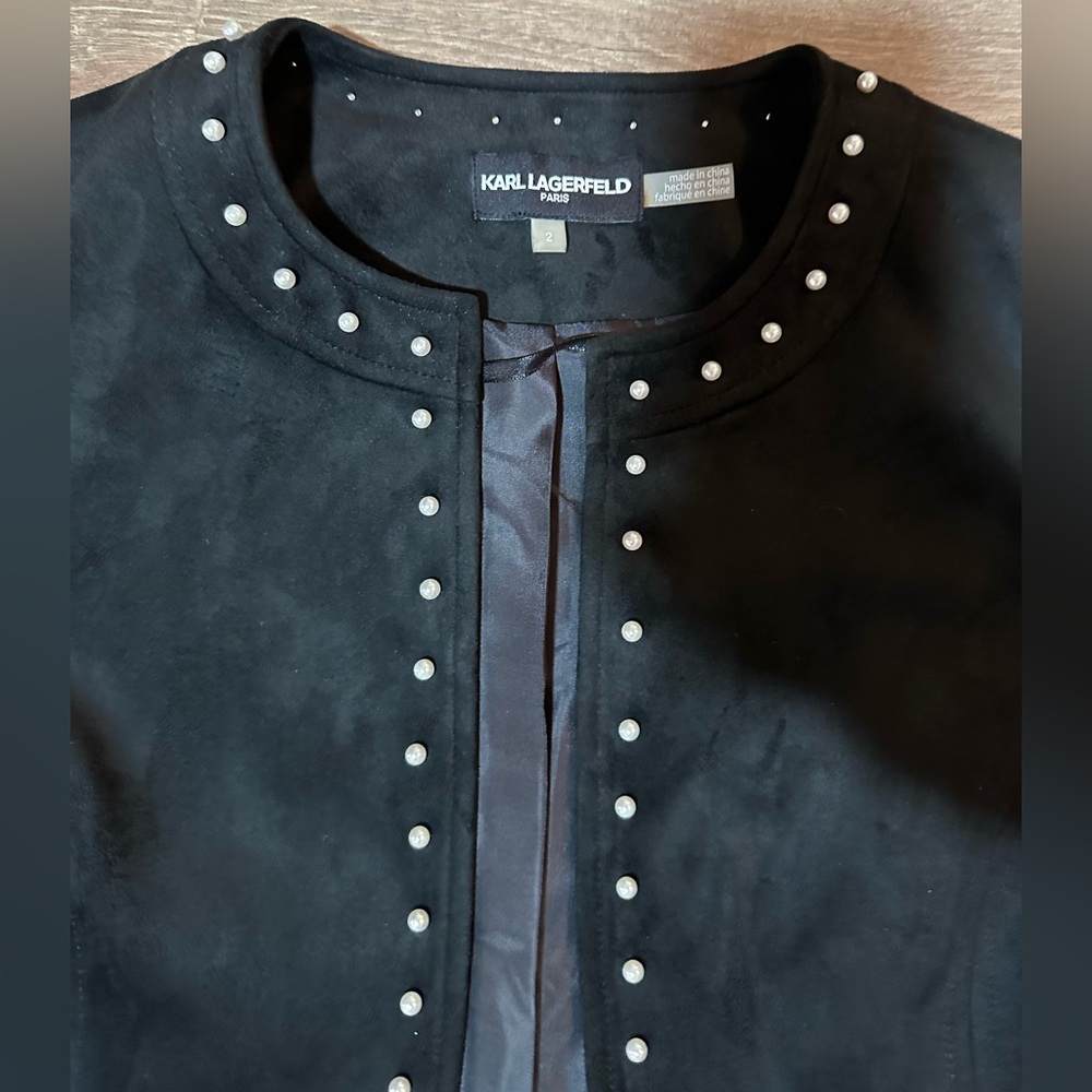 Karl Lagerfeld Embellished Faux Suede Jacket NWOT - Picture 6 of 14